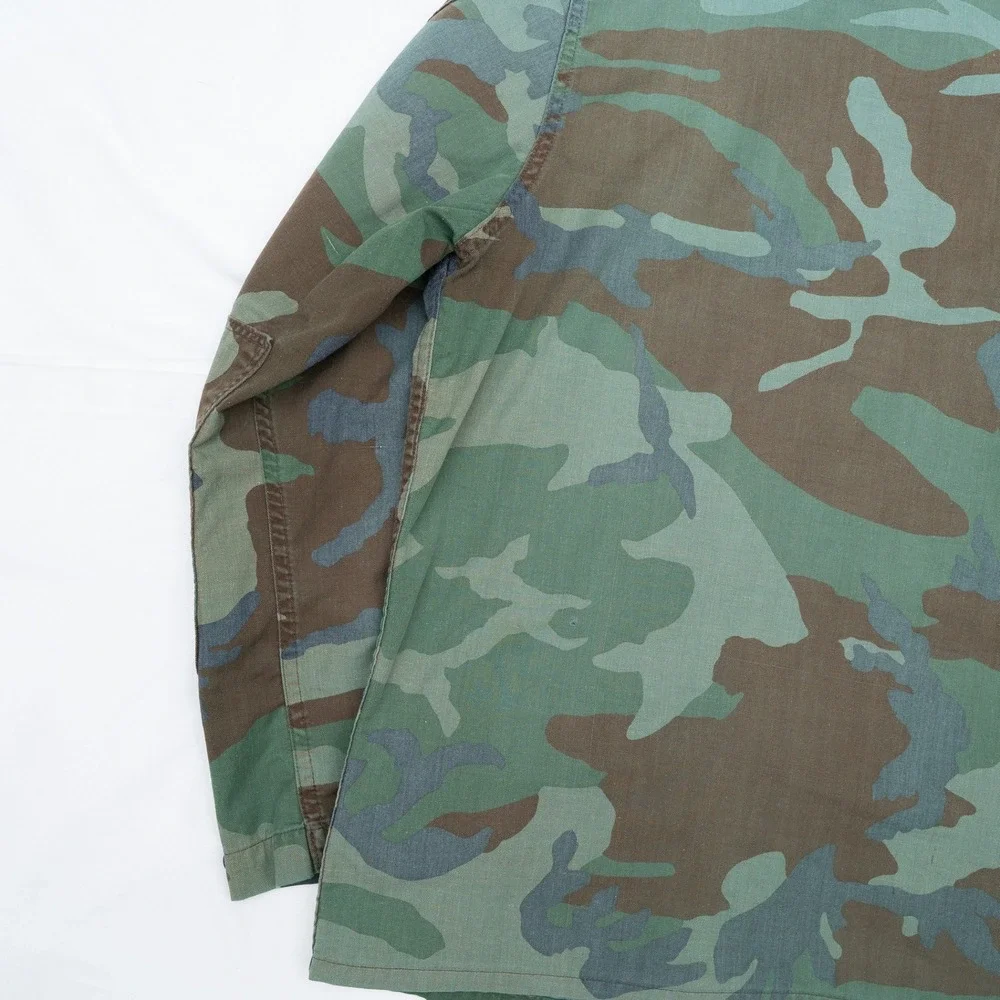 VTG US Army BDU Combat Coat‎ Large Long Woodland Camouflage L/S Button Up